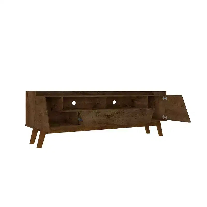 Marcus Mid-Century Modern 4 Shelf TV Stand for TVs up to 70" Rustic Brown - Manhattan Comfort: Entertainment Center with Storage