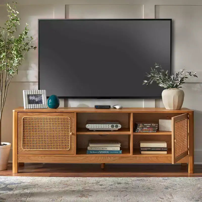 Lifestorey Sheldon Natural Cane Rectangle TV Stand Up to 70" TV Natural