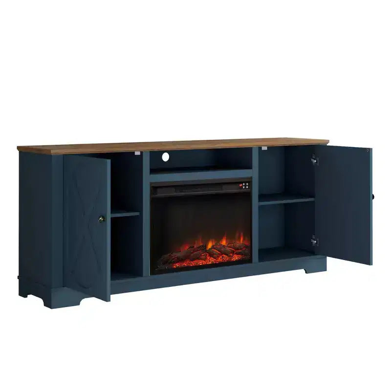 Farmhouse TV Stand for TVs up to 70" with Electric Fireplace, Storage Cabinets & Cable Management - Festivo