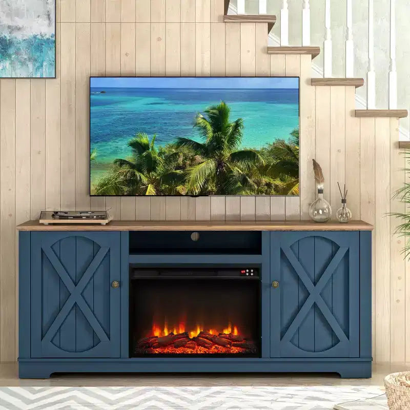 Farmhouse TV Stand for TVs up to 70" with Electric Fireplace, Storage Cabinets & Cable Management - Festivo