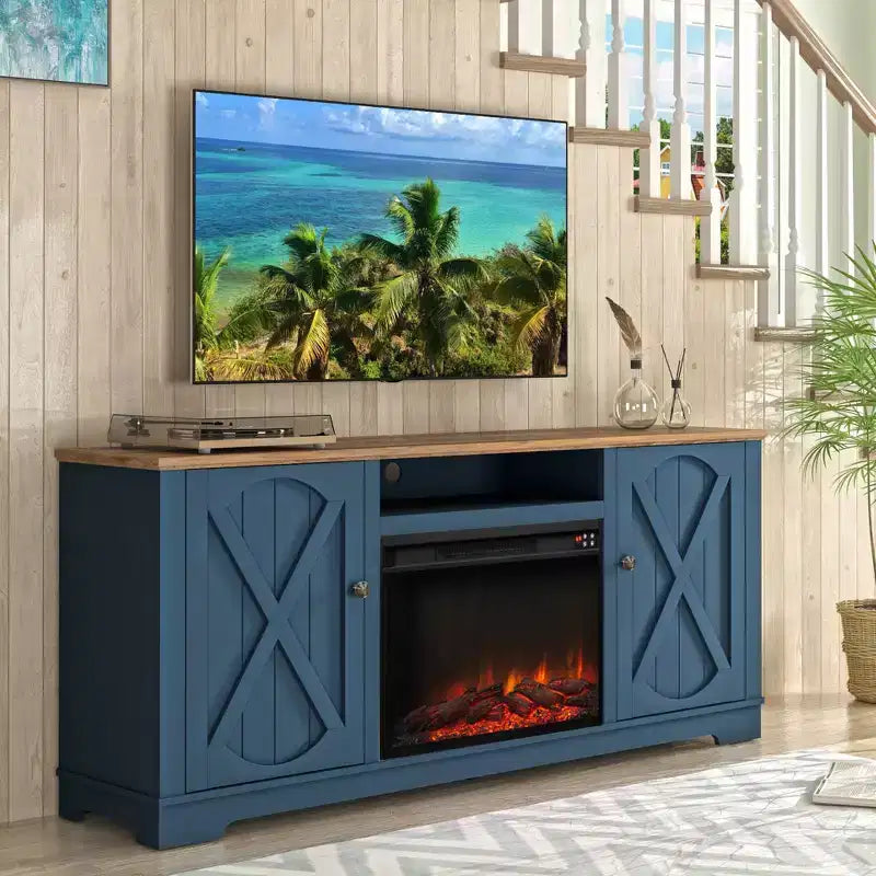 Farmhouse TV Stand for TVs up to 70" with Electric Fireplace, Storage Cabinets & Cable Management - Festivo
