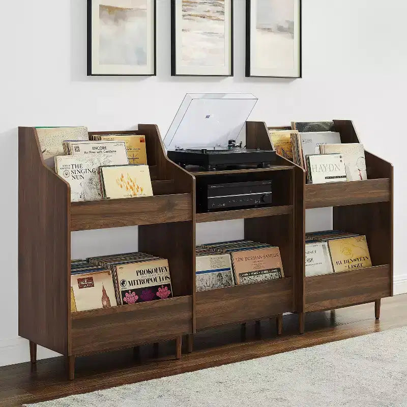 Crosley 84" Liam 3pc Record Player Stand and Vinyl Storage Set Walnut