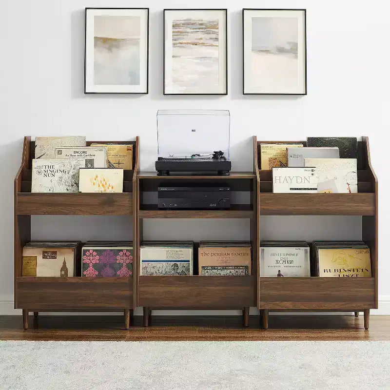 Crosley 84" Liam 3pc Record Player Stand and Vinyl Storage Set Walnut