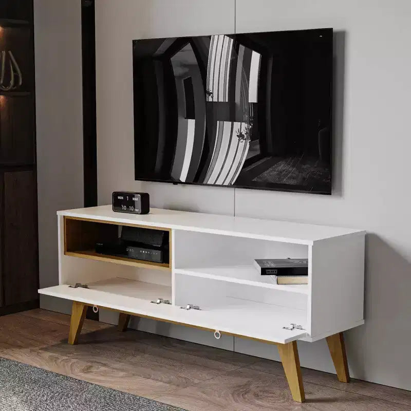 Olympia TV Stand for TVs up to 55" Black - Boahaus: Modern Console with Open Shelves & Storage Cabinet