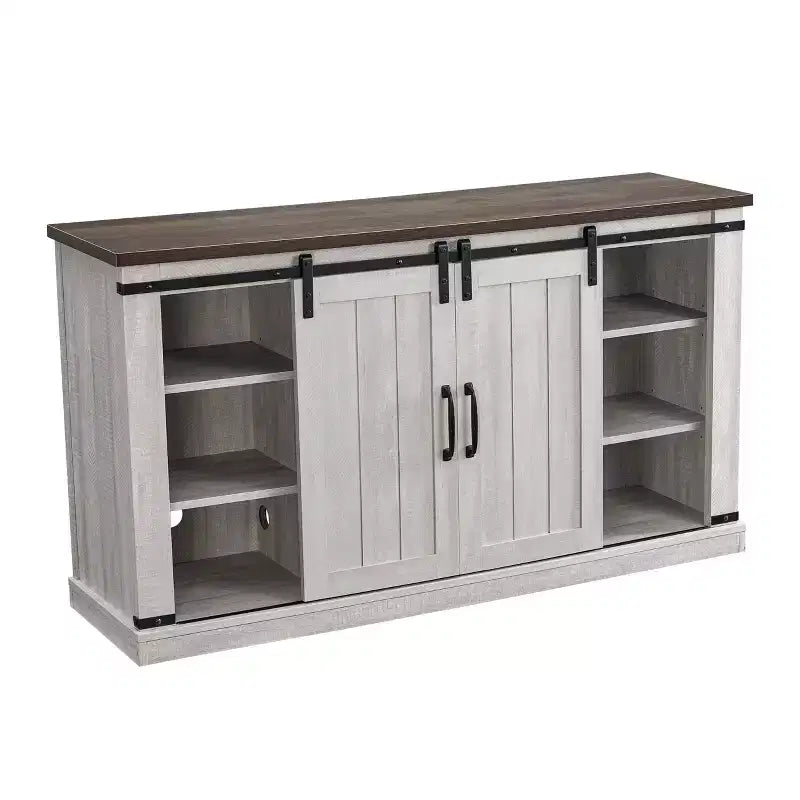 Electric Fireplace Saw Cut TV Stand for TVs up to 60": Home Essentials, Barn Door Console, Cable Management