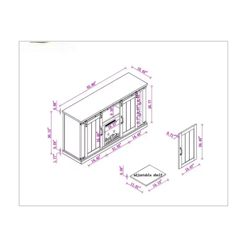 Electric Fireplace Saw Cut TV Stand for TVs up to 60": Home Essentials, Barn Door Console, Cable Management