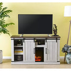 Electric Fireplace Saw Cut TV Stand for TVs up to 60": Home Essentials, Barn Door Console, Cable Management