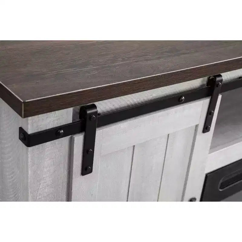 Electric Fireplace Saw Cut TV Stand for TVs up to 60": Home Essentials, Barn Door Console, Cable Management