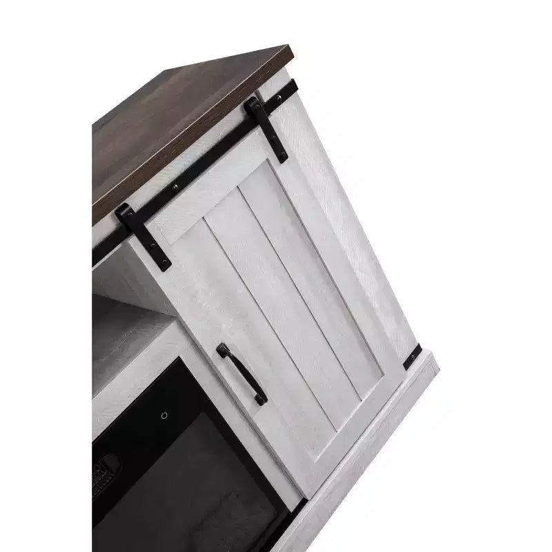 Electric Fireplace Saw Cut TV Stand for TVs up to 60": Home Essentials, Barn Door Console, Cable Management