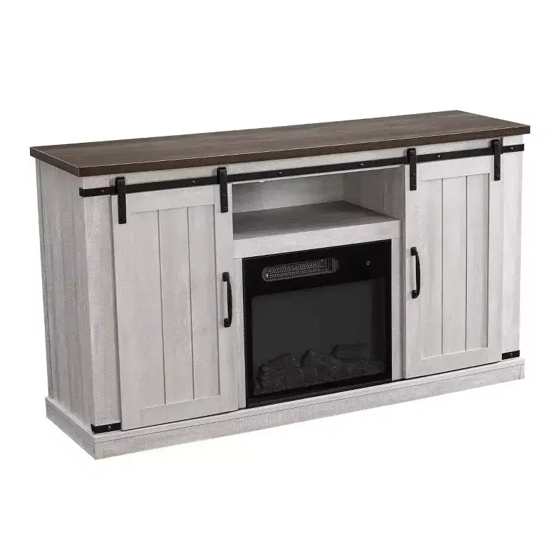 Electric Fireplace Saw Cut TV Stand for TVs up to 60": Home Essentials, Barn Door Console, Cable Management