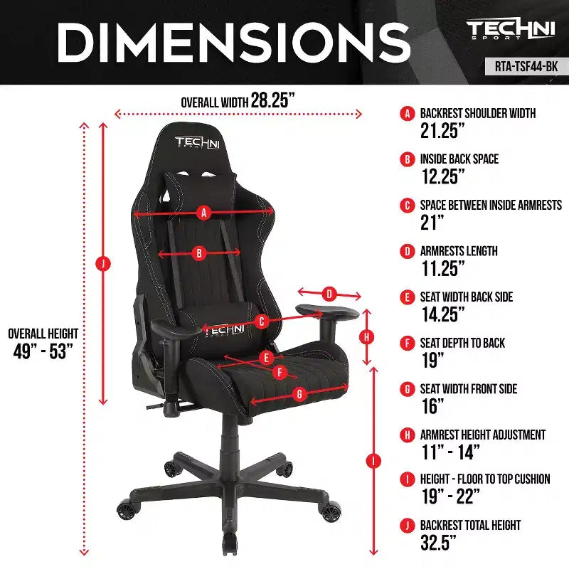 Sedia da gioco in tessuto ergonomica con schienale alto stile racer, nera - Techni Sport: Ufficio, girevole, supporto lombare
