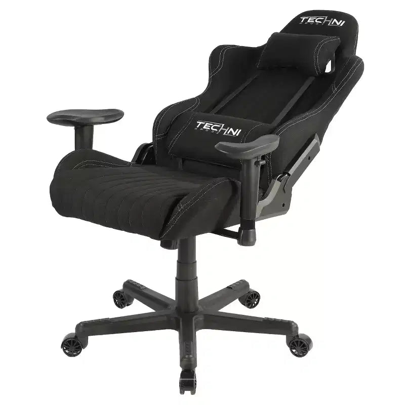 Sedia da gioco in tessuto ergonomica con schienale alto stile racer, nera - Techni Sport: Ufficio, girevole, supporto lombare
