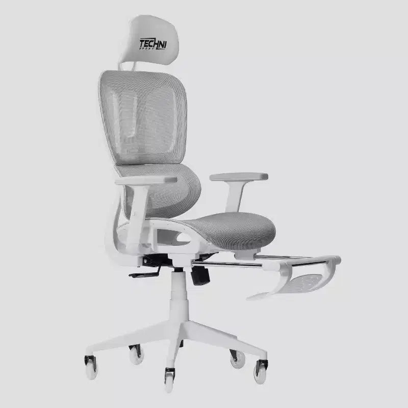 Sedia Gaming Airflex2 in Rete con Poggiapiedi Bianca - Techni Sport: Inclinazione Sincronizzata, Capacità 125 Kg, Design Ergonomico