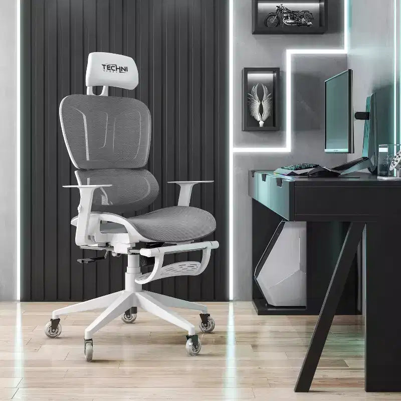 Sedia Gaming Airflex2 in Rete con Poggiapiedi Bianca - Techni Sport: Inclinazione Sincronizzata, Capacità 125 Kg, Design Ergonomico