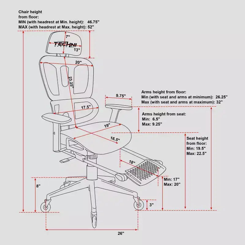 Sedia Gaming Airflex2 in Rete con Poggiapiedi Bianca - Techni Sport: Inclinazione Sincronizzata, Capacità 125 Kg, Design Ergonomico