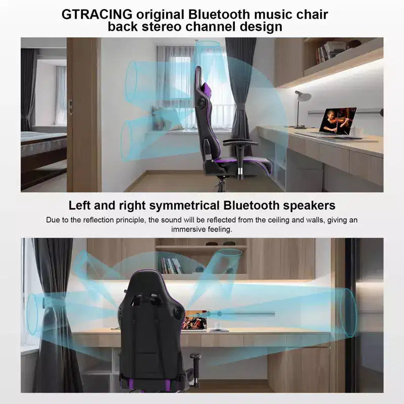 Sedia da gaming GTRACING con altoparlanti Bluetooth, sedia da ufficio in PU con schienale alto, viola