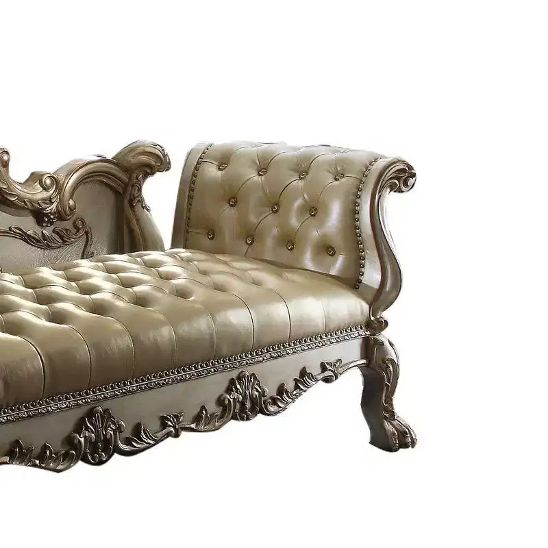 Acme Furniture Dresden Bench Bone Synthetic Leather/Gold Patina