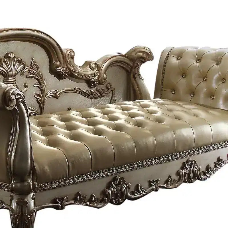 Acme Furniture Dresden Bench Bone Synthetic Leather/Gold Patina