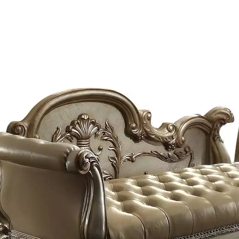 Acme Furniture Dresden Bench Bone Synthetic Leather/Gold Patina