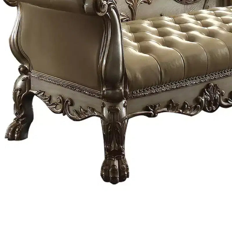 Acme Furniture Dresden Bench Bone Synthetic Leather/Gold Patina