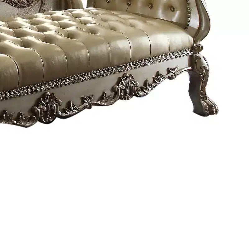 Acme Furniture Dresden Bench Bone Synthetic Leather/Gold Patina