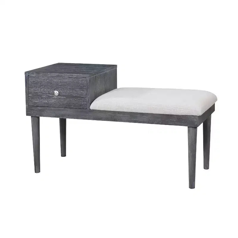 HOMES: Inside + Out Luce Mid Century Modern Storage Bench Weathered Gray: Upholstered, Padded Seat, Wood Legs