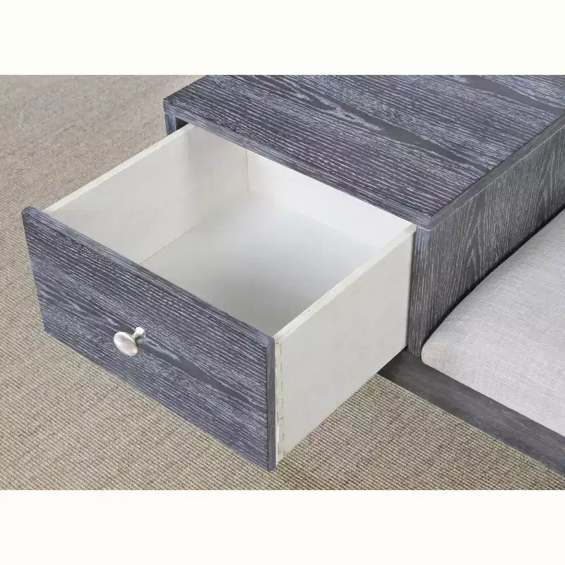 HOMES: Inside + Out Luce Mid Century Modern Storage Bench Weathered Gray: Upholstered, Padded Seat, Wood Legs