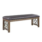 Acme Furniture 56" Raphaela Ottomans and Benches Black Synthetic Leather and Weathered Cherry Finish: Nailhead Trim, Metal Legs