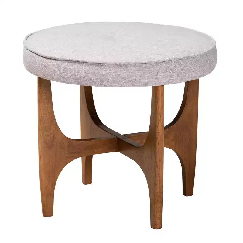 Theo Fabric and Wood Ottoman Footstool Grayish Beige/Walnut Brown - Baxton Studio