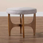 Theo Fabric and Wood Ottoman Footstool Grayish Beige/Walnut Brown - Baxton Studio