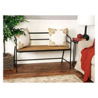 Metal and Wood Bench Slat Back Black/Brown - Olivia & May