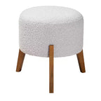 Elkie Fabric and Wood Ottoman Footstool Light Gray/Walnut Brown - Baxton Studio: Japandi Inspired, Boucle Upholstery, Tapered Legs