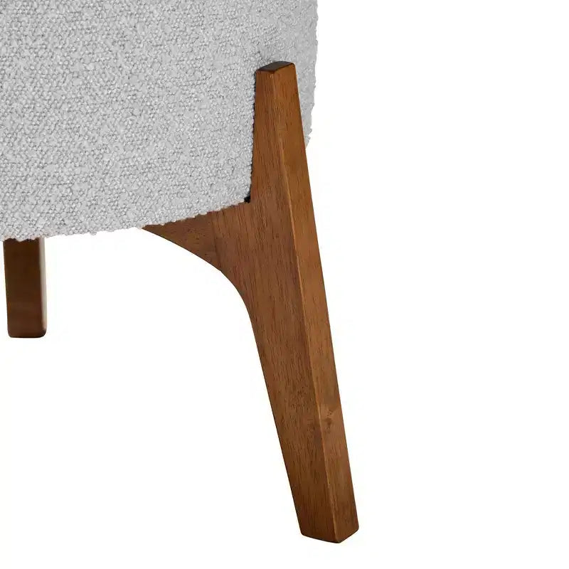 Elkie Fabric and Wood Ottoman Footstool Light Gray/Walnut Brown - Baxton Studio: Japandi Inspired, Boucle Upholstery, Tapered Legs