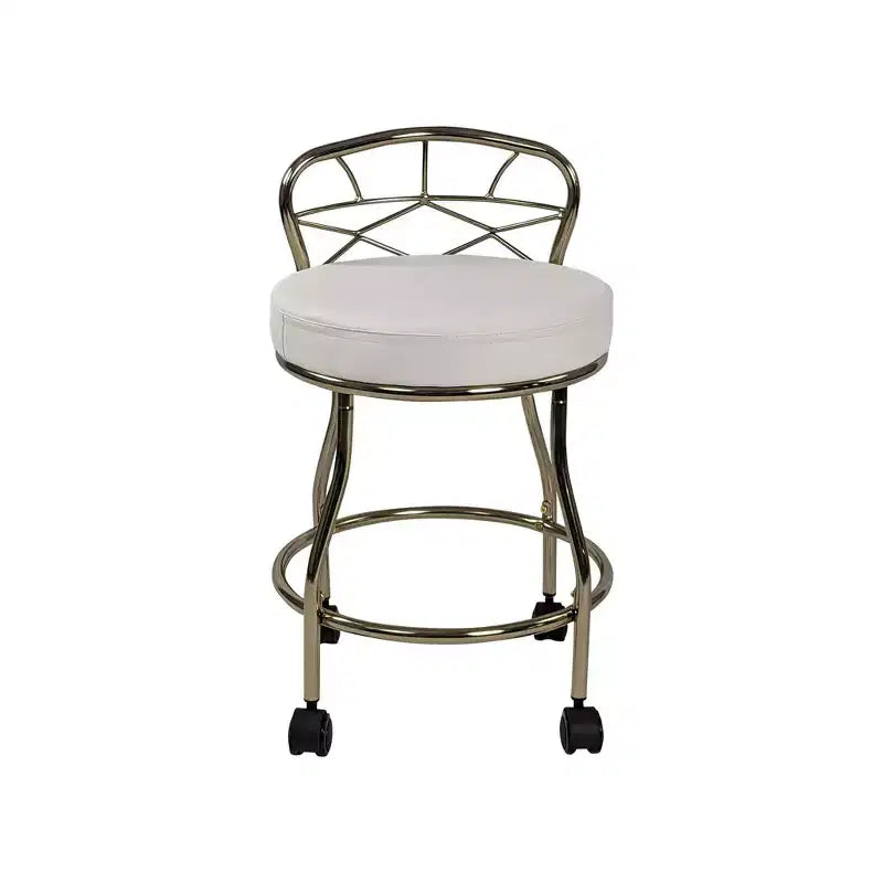 Carolina Living Diana X Back Vanity Bench with Casters Gold: Elegant Faux Leather, Metal Frame, Round Shape