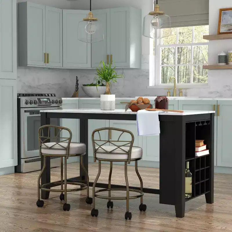 Carolina Living Diana X Back Vanity Bench with Casters Gold: Elegant Faux Leather, Metal Frame, Round Shape