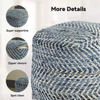 Signature Design by Ashley Chevron Pouf Blue: Modern Square Upholstered Ottoman, No Assembly Required