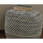 Signature Design by Ashley Chevron Pouf Blue: Modern Square Upholstered Ottoman, No Assembly Required