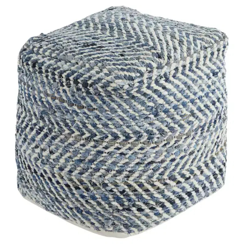 Signature Design by Ashley Chevron Pouf Blue: Modern Square Upholstered Ottoman, No Assembly Required