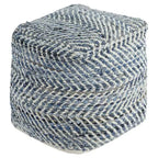 Signature Design by Ashley Chevron Pouf Blue: Modern Square Upholstered Ottoman, No Assembly Required