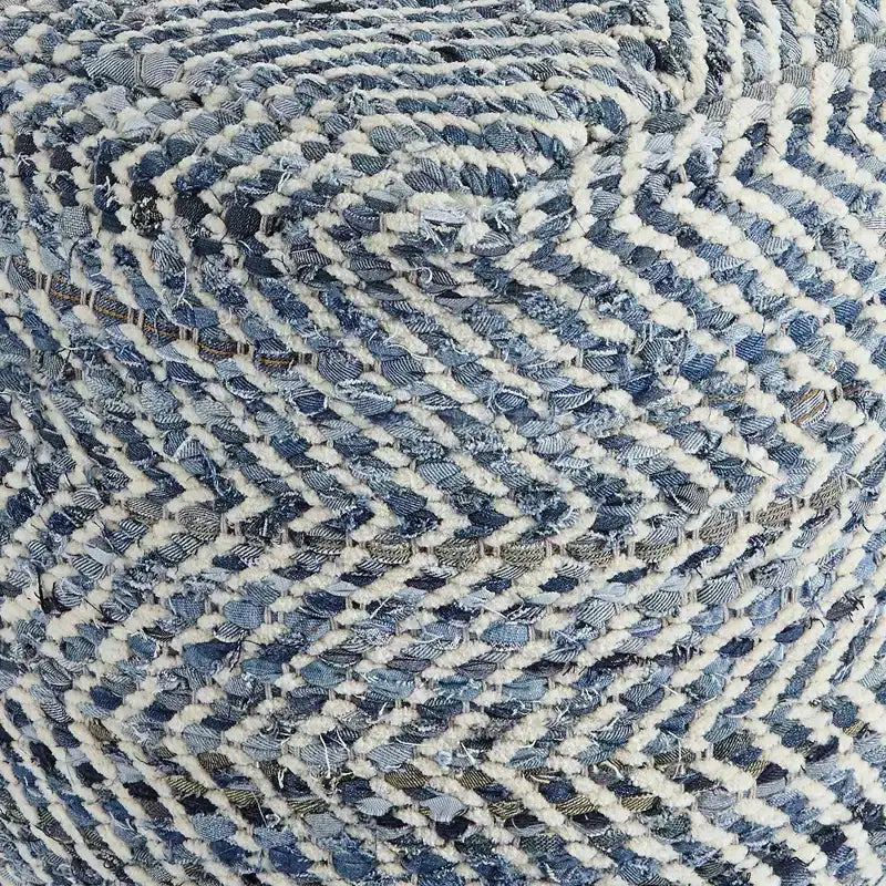 Signature Design by Ashley Chevron Pouf Blue: Modern Square Upholstered Ottoman, No Assembly Required