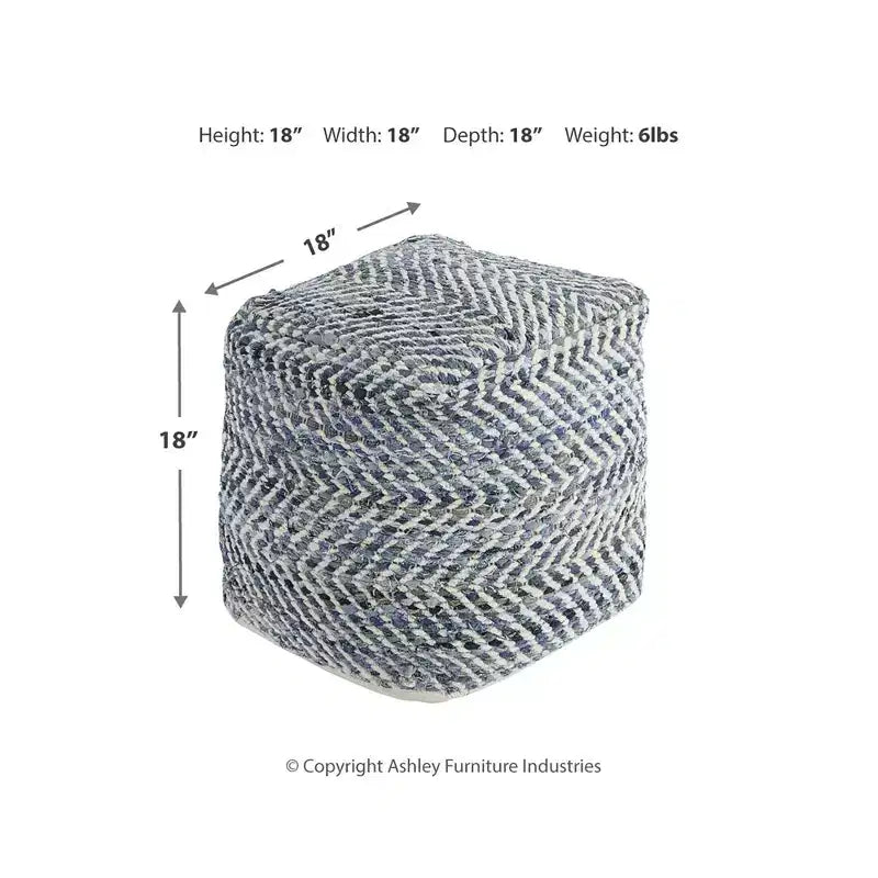 Signature Design by Ashley Chevron Pouf Blue: Modern Square Upholstered Ottoman, No Assembly Required