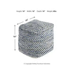 Signature Design by Ashley Chevron Pouf Blue: Modern Square Upholstered Ottoman, No Assembly Required