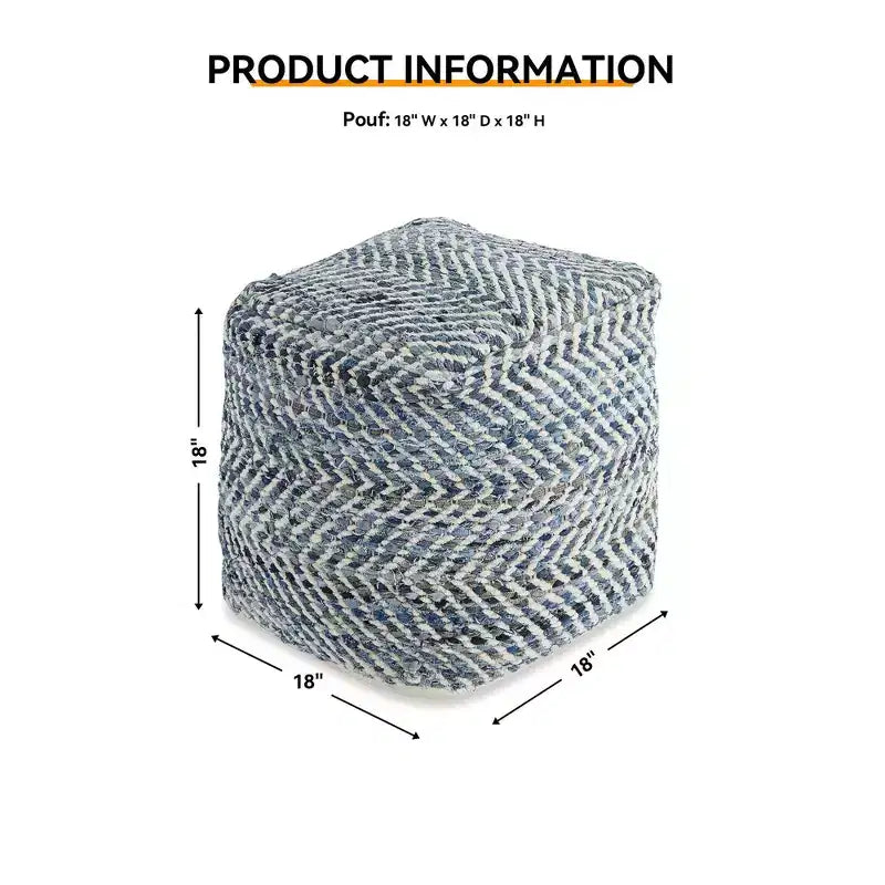 Signature Design by Ashley Chevron Pouf Blue: Modern Square Upholstered Ottoman, No Assembly Required