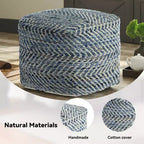 Signature Design by Ashley Chevron Pouf Blue: Modern Square Upholstered Ottoman, No Assembly Required