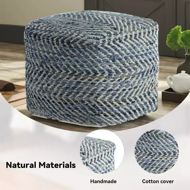 Signature Design by Ashley Chevron Pouf Blue: Modern Square Upholstered Ottoman, No Assembly Required