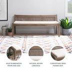 52" Bessie Solid Wood Rattan and Polyester Upholstered Bench Brown - Powell: Cane Back, Wooden Design