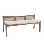 52" Bessie Solid Wood Rattan and Polyester Upholstered Bench Brown - Powell: Cane Back, Wooden Design