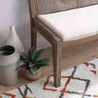 52" Bessie Solid Wood Rattan and Polyester Upholstered Bench Brown - Powell: Cane Back, Wooden Design