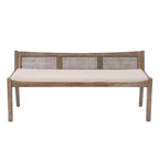 52" Bessie Solid Wood Rattan and Polyester Upholstered Bench Brown - Powell: Cane Back, Wooden Design