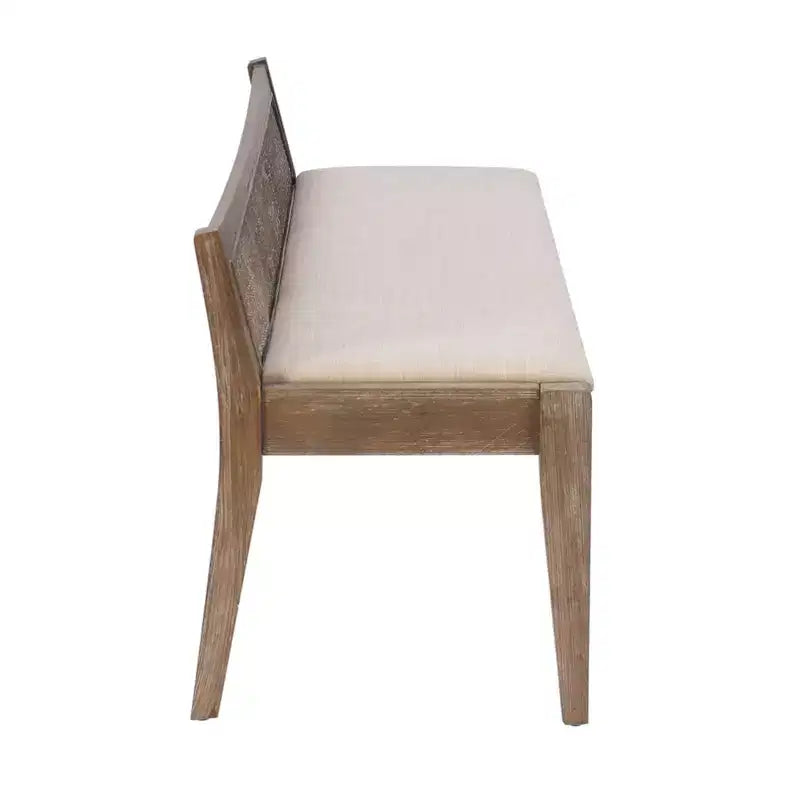 52" Bessie Solid Wood Rattan and Polyester Upholstered Bench Brown - Powell: Cane Back, Wooden Design